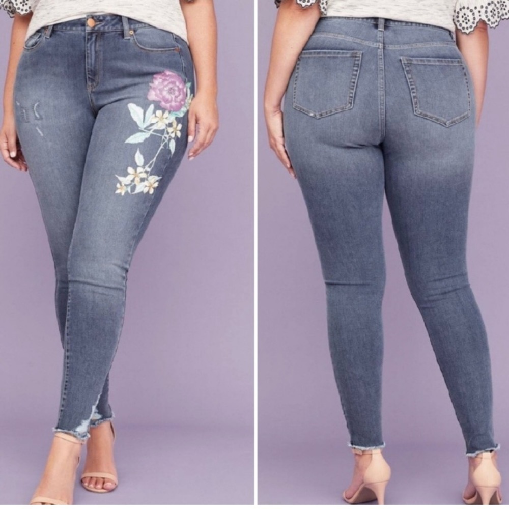 Lane Bryant Floral High Rise Ultimate Stretch Denim Skinny Jeans Size 16
